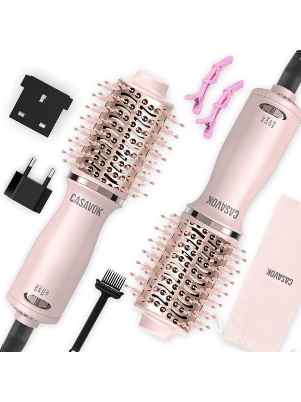 4-in-1 Mini Hot Air Brush - Dual Voltage Travel Blow Dryer for EU/UK Use